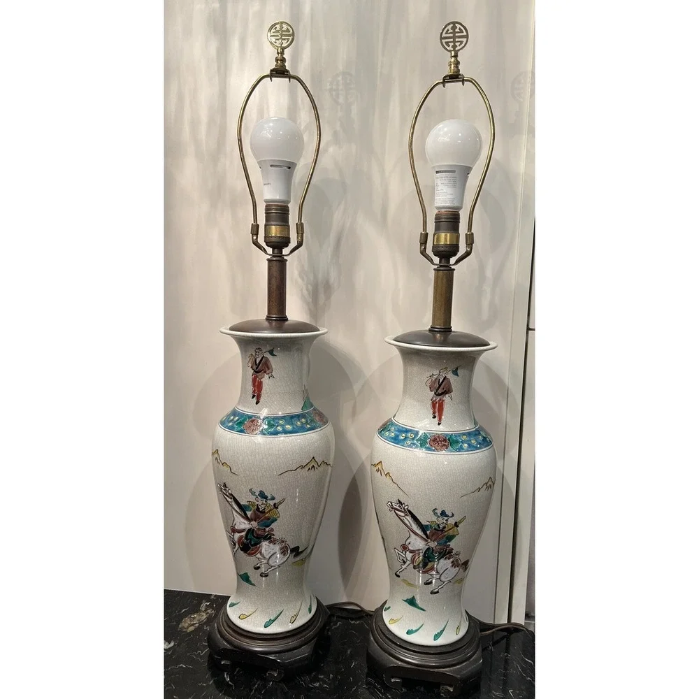 2 Vintage Large Frederick Cooper Samurai Table Lamps 3 Way 33.5